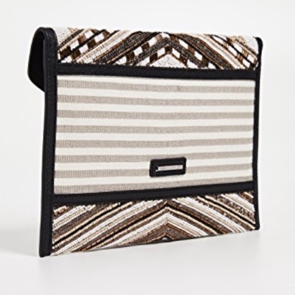 Rebecca Minkoff Leo Beaded Embroidered Envelope Clutch Black and Neutral Tones - Picture 3 of 10